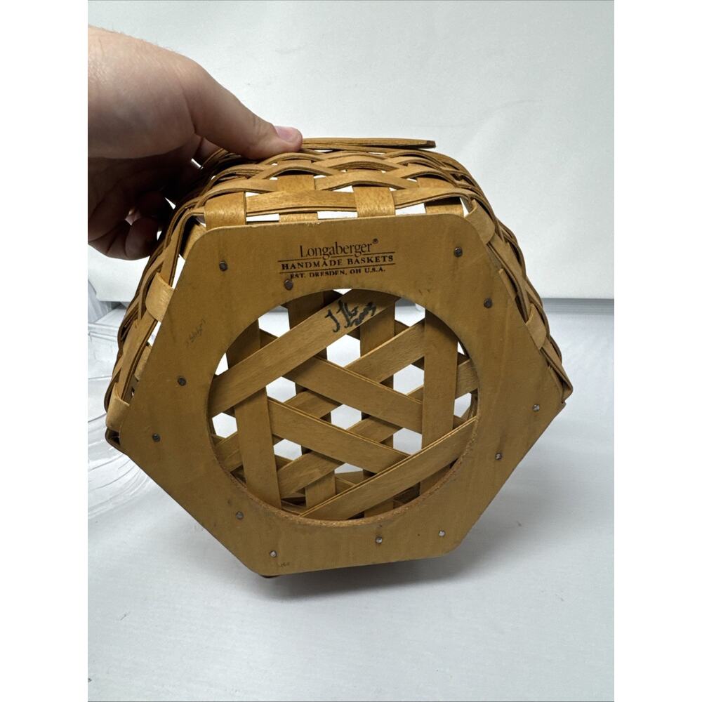 Longaberger 1997 Hexagonal 10" Generations Basket Wood Lid Plastic Protector Set - Picture 4 of 7